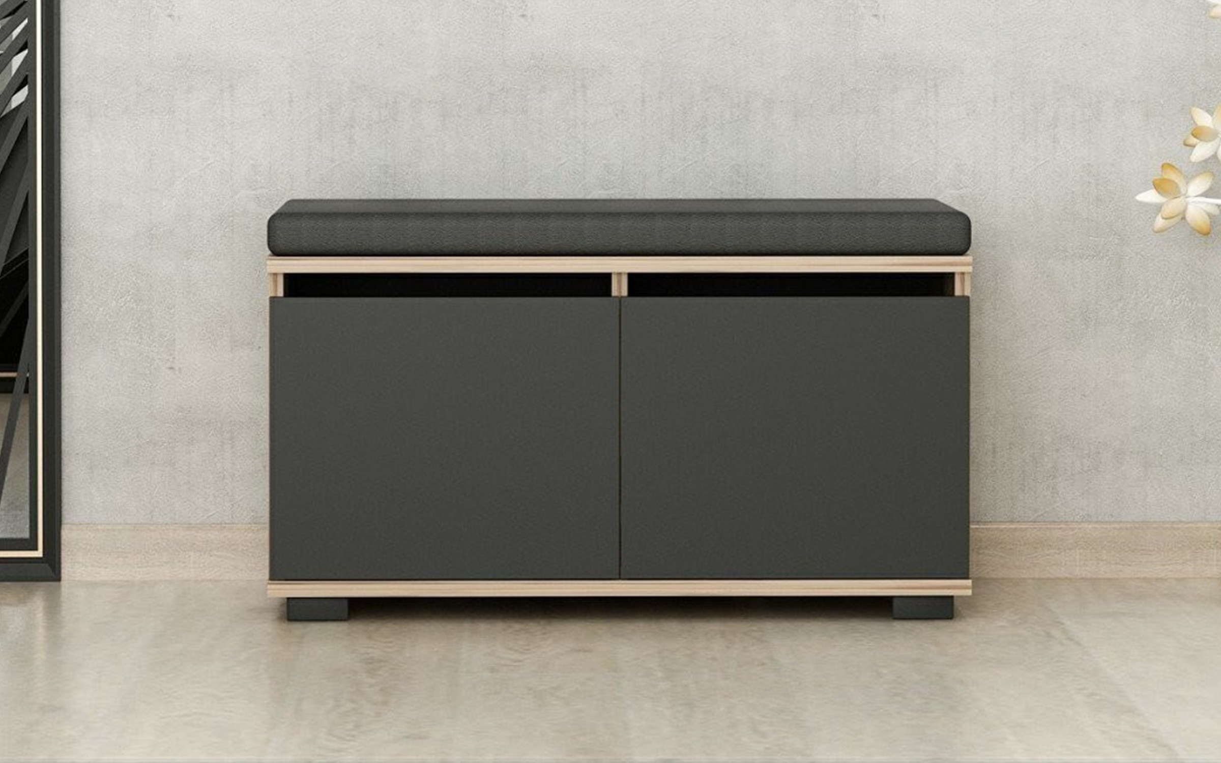 Shoe bench cabinet Arvin, walnut + black  2
